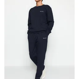 Trendyol Men Typography Printed Nightsuit 975857169-Navy blue-picture-13