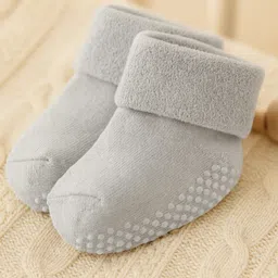 AHC Baby Socks Cotton Breathable Anti Skid Thick Warm Kids Socks - Grey-image-57