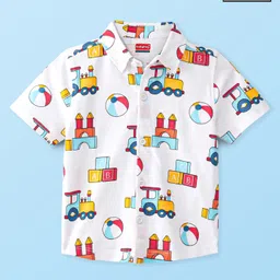 Babyhug 100% Cotton Knit Half Sleeves Shirt Toys Print - White & Red-picture-18