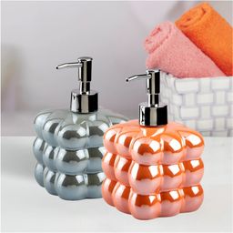 Kookee Ceramic Soap Dispenser liquid handwash pump for Bathroom, Set of 2, Blue/Orange (10543)-400 ml-picture-41