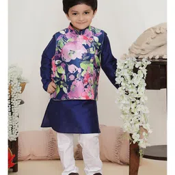 KID1 Full Sleeves Solid Kurta Pyjama With Floral Printed Jacket - Blue-picture-17