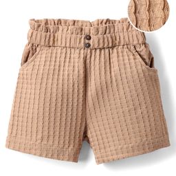 kookie kids india Kookie Kids Woven Solid Paper Bag Waist Textured Shorts With Pockets - Brown-picture-49