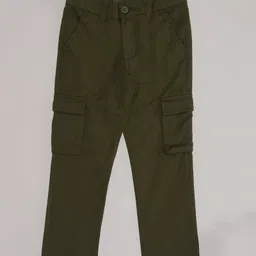 Pantaloons Junior Cotton Solid Pocket Detailed Pant - Deep Olive-image-96
