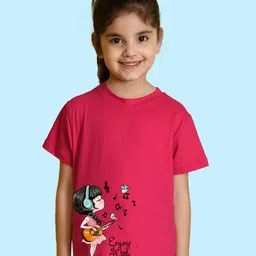 NUSYL Cotton Blend Half Sleeves Enjoy The Little Things Text Printed Tee - Hot Pink-picture-25