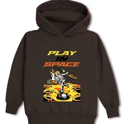 NUSYL Fleece Knit Full Sleeves Play In Space Text Printed Light Winter Hoodie - Brown-image-57