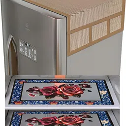 LooMantha Brown & Blue 5 Pieces Checked Fridge Appliance Covers & Mats-picture-34