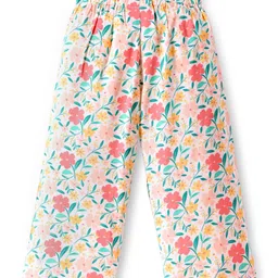 CrayonFlakes Floral Printed Belted Palazzo - Offwhite image 3