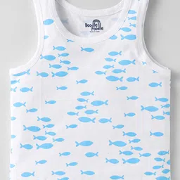 Doodle Poodle 100% Cotton Single Jersey Knit Vests With Fish Print Pack Of 3 - Blue Light Blue & White image 2