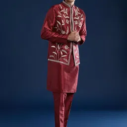 KALKI Fashion Men Regular Thread Work Kurta with Trousers image 3