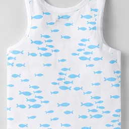 Doodle Poodle 100% Cotton Single Jersey Knit Vests With Fish Print Pack Of 3 - Blue Light Blue & White image 3