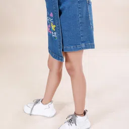 Kiddopanti Denim Floral & Chill Text Printed Skort - Blue image 4