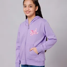 ALAN JONES Cotton Blend Knit Full Sleeves Kind Heart Text Printed Light Winter Hooded Sweatjacket - Light Purple image 4