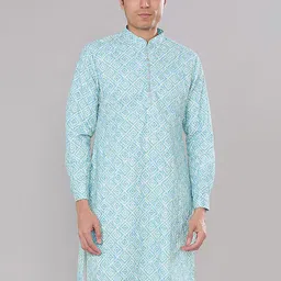 RNG Safawala Geometric Printed Mandarin Collar Raw Silk Straight Kurta With Pyjamas image 3