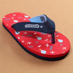 Cute Walk by Babyhug Flip Flops With Aeroplane Print - Red image 4