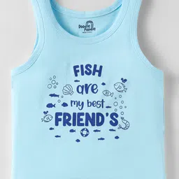 Doodle Poodle 100% Cotton Single Jersey Knit Vests With Fish Print Pack Of 3 - Blue Light Blue & White image 4