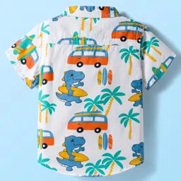 Babyhug Cotton Woven Half Sleeves Shirt & Short Set With Vehicle Print - White & Blue image 3