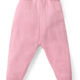 Babyhug Knitted Full Sleeves Pullover Sweater & Pant Set With Stripes Design - Pink image 5