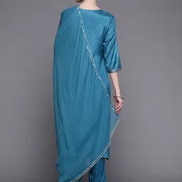 Biba Women Blue Ethnic Motifs Printed Kurta with Trousers & With Dupatta image 4