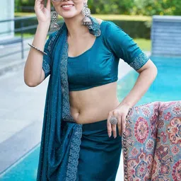 GHAN SALS Embellished Beads & Stones Baluchari Ready to Wear Saree with a Blouse Piece image 5