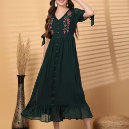 ARDITA Women Embroidered Puff Sleeve Chiffon Fit and Flare Maxi Dress-image-32