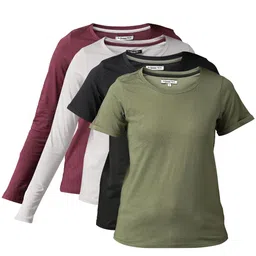Roadster Women Pack Of 4 Solid Round Neck Pure Cotton T-shirts-image-98