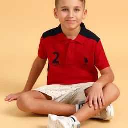 U.S. Polo Assn. Kids Embroidered Varsity Polo Collar Pure Cotton T-shirt image 1
