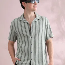 StitchX Men Textured Striped Short Sleeve Casual Shirt-picture-32