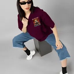 Moda Rapido Women Printed Drop-Shoulder Sleeves Applique T-shirt image 4