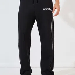 Men Oversized Fit Open Hem Jogger With Minimal Print And Contrast Piping-image-75