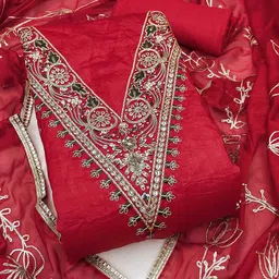 SAINOOR Beads And Stones Embellished Pure Silk Semi-Stitched Dress Material-picture-30