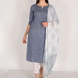 Rajnandini Women Bandhani Printed Regular Pure Cotton Kurta with Pyjamas & With Dupatta-picture-15