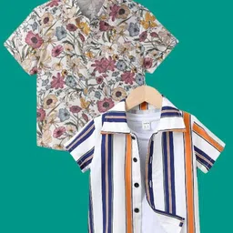 DUTT CREATION Boys Pack of 2 Classic Fit Floral Printed Spread Collar Cotton Casual Shirts-picture-31