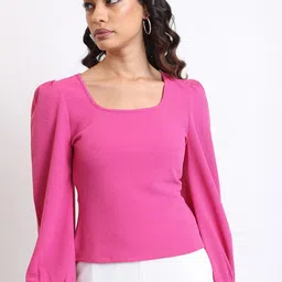 Tokyo Talkies Pink Scoop Neck Puffed Sleeves Top-image-49