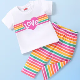 Babyhug Cotton Knit Half Sleeves Stripes & Heart Printed Night Suit - Multicolour-picture-31
