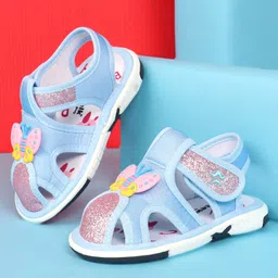 Cute Walk by Babyhug Velcro Closure Sandals with Butterfly Applique - Blue-image-67