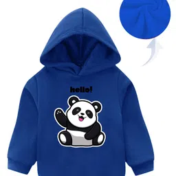 KAVEE Fleece Full Sleeves Panda Printed Hooded Sweatshirt - Royal Blue-picture-27