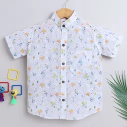 BAATCHEET Cotton Half Sleeves Floral Printed & Schiffli Embroidered Shirt - White-picture-37