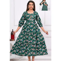 NEVISHA STYLE Cotton Woven Three Fourth Puffed Sleeves Leaves Printed Gota Lace Embellished Maternity Kurta With Concealed Zipper Nursing Access - Multi Colour-picture-10