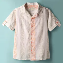 Dew Drops Cotton Woven Half Sleeves Printed Shirt - Offwhite & Orange-picture-16