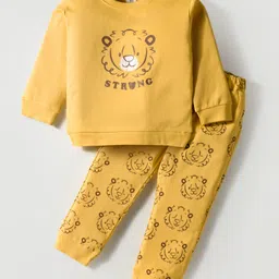 ToffyHouse Knitted Full Sleeves Night Suit With Animal Print - Mustard-picture-15