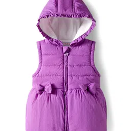 Babyhug Woven Sleeveless Padded Hooded Jacket With Bow Applique - Purple-image-78