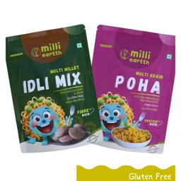 Millieartth Gluten-free Multi-grain Poha 300g and Multi Millet Idli Mix 300g High Protein, Fiber-rich, Low Glycemic Breakfast Wholesome Millet-based Instant Mix Combo-image-8