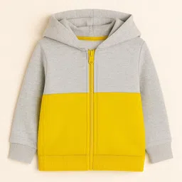 Aww Hunnie Fleece Woven Full Sleeves Cut & Sew Light Winter Hooded Sweatjacket - Yellow-picture-10