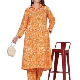 FAB GALAXY Women Ethnic Motifs Printed Regular Beads and Stones Kurta with Trousers-picture-21
