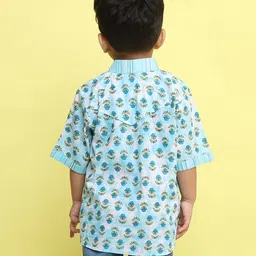 Kinder Kids Cotton Woven Floral Motifs Printed Shirt - Blue image 3