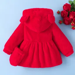 Mark & Mia Full Sleeves Hooded Fur Winter Jacket With Sling Bag & Ears Applique - Red image 2