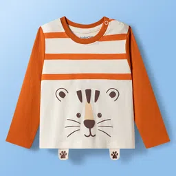 Babyoye 100% Cotton Interlock Knit Full Sleeves T-Shirt & Lounge Pant Set with Tiger Print - Rust Orange & Cream image 2