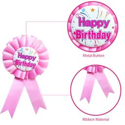 AMFIN Happy Birthday Ribbon Badge Confetti Design for Party Favor Birthday with Pin - Light Pink image 3