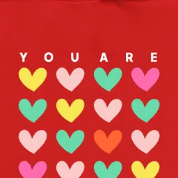 NUSYL Fleece Full Sleeves Hearts & You Are Enough Text Printed Hoodie - Red image 4