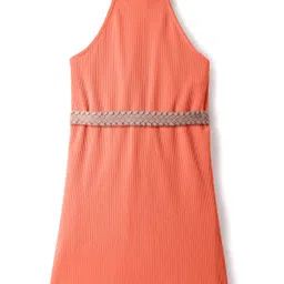 Hola Bonita Woven Sleeveless Textured Incut Dress with Belt - Coral image 3